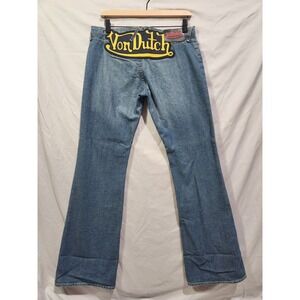 RARE‎ NWT VTG Y2K 90s Von Dutch Sz 30 Logo Patch Jeans Distressed Wide Leg Flare
